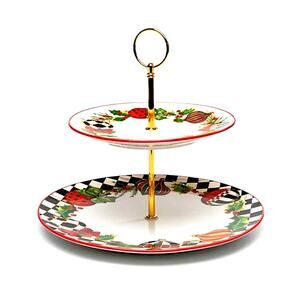 NEW Mackenzie Childs Deck the Halls Two Tier Holiday Sweet Stand